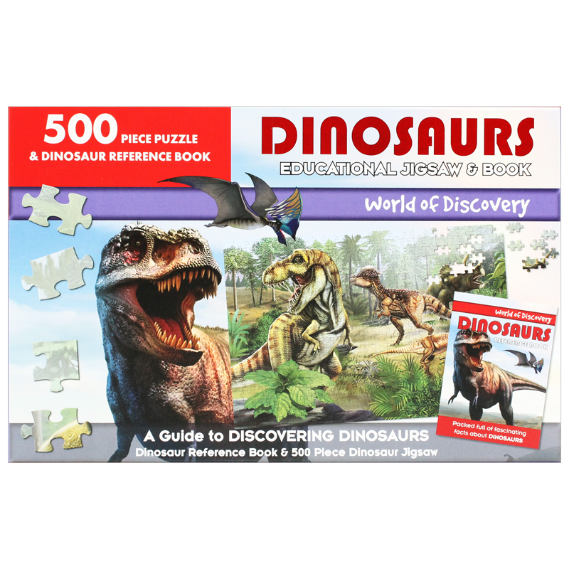 world of discovery - 500 piece puzzle & dinosaur reference book: dinosaurs educational jigsaw & book - Ảnh 2