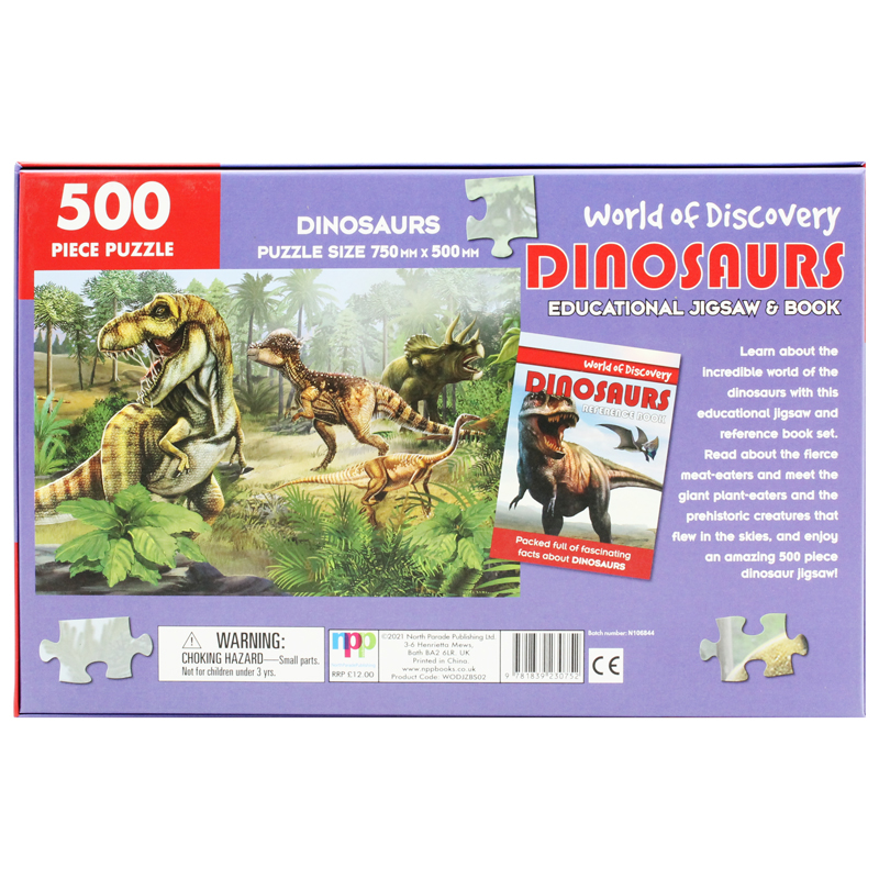 world of discovery - 500 piece puzzle & dinosaur reference book: dinosaurs educational jigsaw & book - Ảnh 3