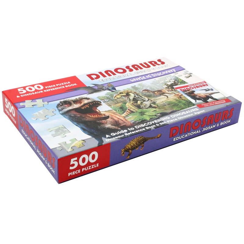 world of discovery - 500 piece puzzle & dinosaur reference book: dinosaurs educational jigsaw & book - Ảnh 4