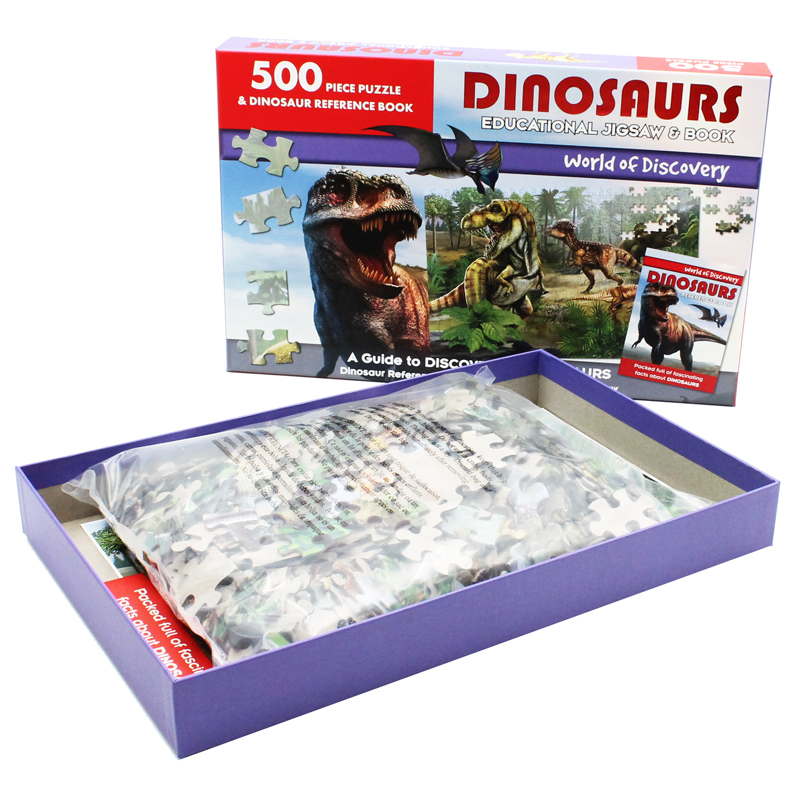world of discovery - 500 piece puzzle & dinosaur reference book: dinosaurs educational jigsaw & book - Ảnh 5