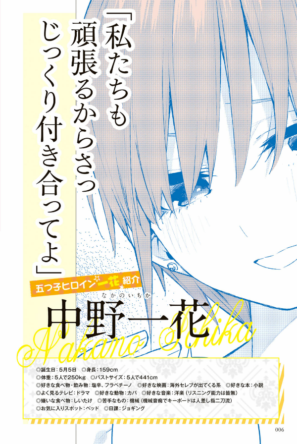 五等分の花嫁 キャラクターブック 一花 (kcデラックス) go toubun no hanayome kyarakutaabutu - Ảnh 8